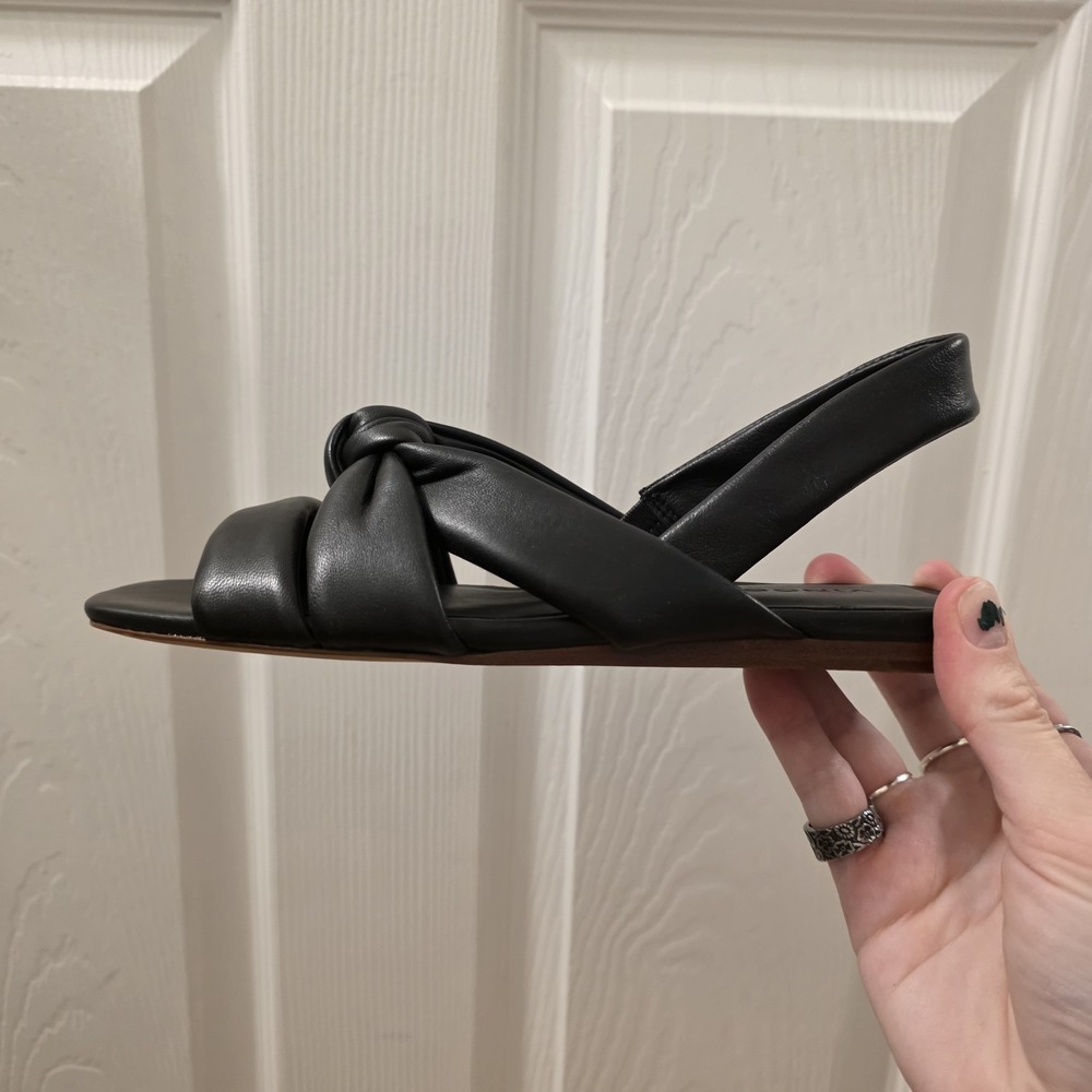 Vince Black Leather Elm Square Toe Knotted Minimalist Slingback Sandals Size 6M - Picture 6 of 9